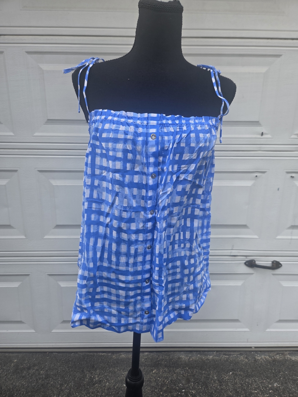 Lilly Pulitzer Blue White Check Print Tie Strap Cami Tank Top Size L - Picture 2 of 12